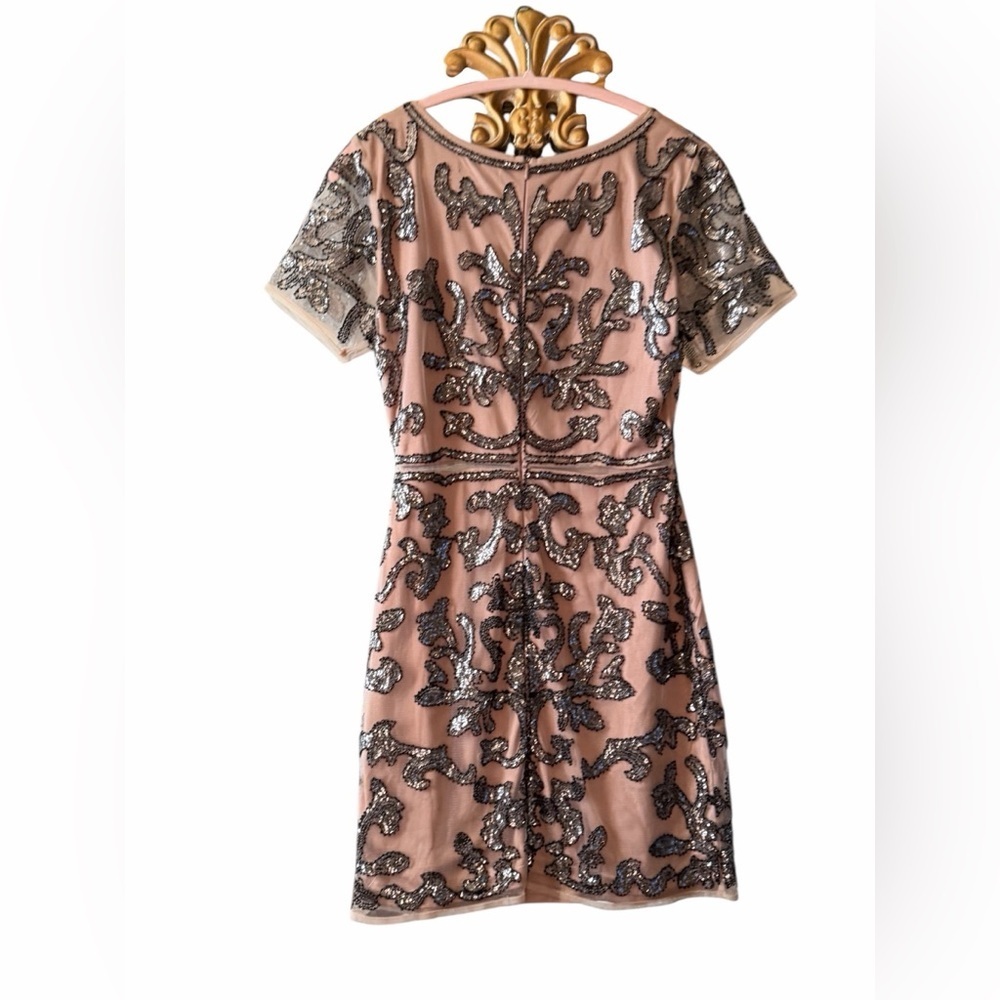 Minuet Petite nude with black Sequin Embroidered Midi Dress